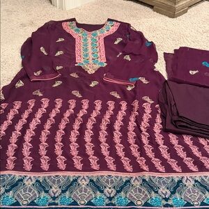 Salwar Kameez Deep Purple and Teal Set